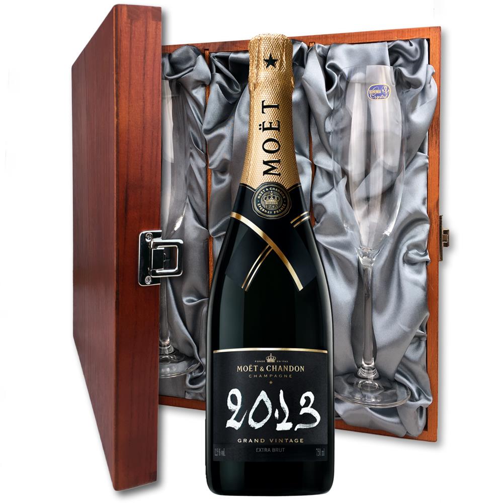Moet And Chandon Brut Vintage 2013 Champagne 75cl And Flutes In Luxury Presentation Box